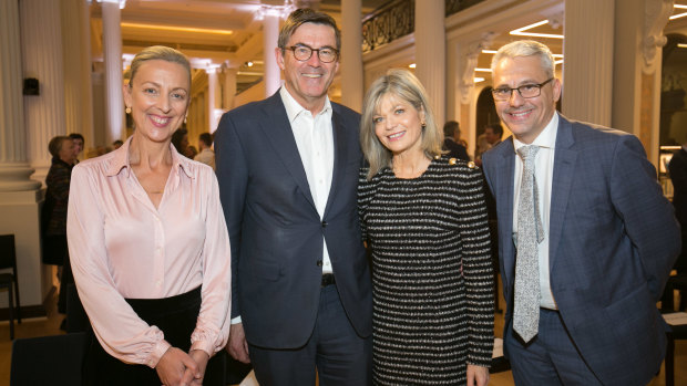 (L-R) The State Library’s Kate Torney, John Wylie, wife Myriam Boisbouvier-Wylie and Creative Industries Minister Danny Pearson in May this year.