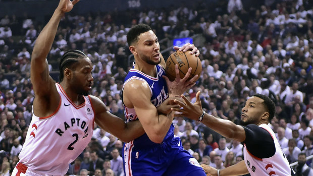 Tangled: Ben Simmons (centre) has faced some criticism during the playoffs.