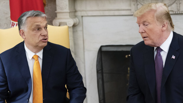 Hungarian Prime Minister Viktor Orban, left, and US President Donald Trump during a meeting at the White House.