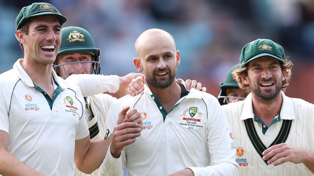 Nathan Lyon, centre, faces little competition as Australia's leading spinner.