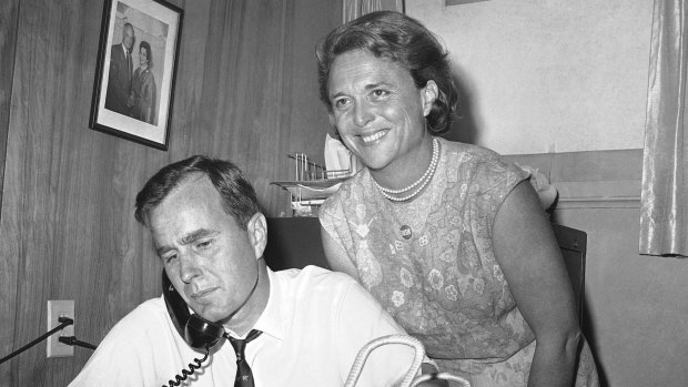 George Bush, then a candidate for the Republican nomination for the US Senate, at his headquarters in Houston wife Barbara in 1964.