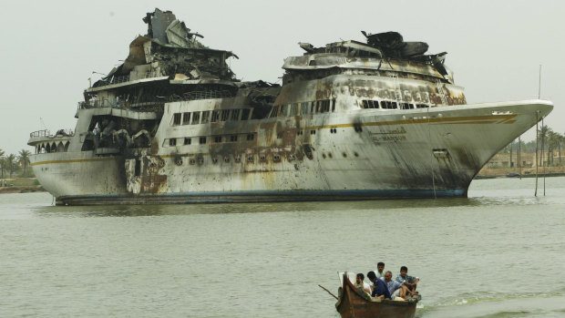 The  al-Mansur lies at the dockside in central Basra in 2003.