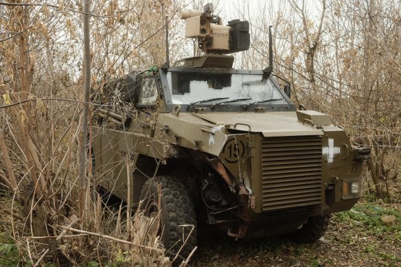 An Australian-born Bushmaster, used by combat medics, in the battlefield in eastern Ukraine.