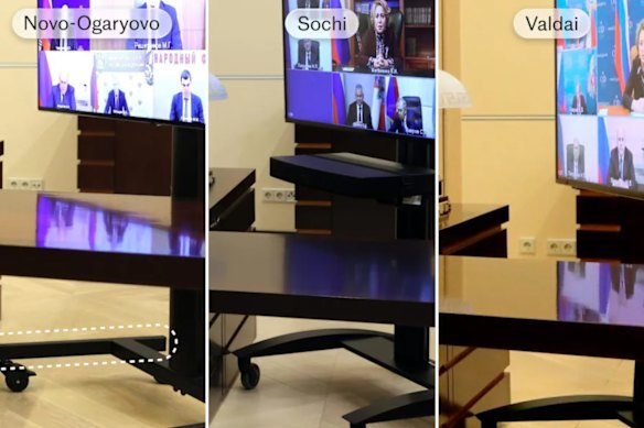 Stand TV non-identik yang digunakan di Novo-Ogaryovo.
