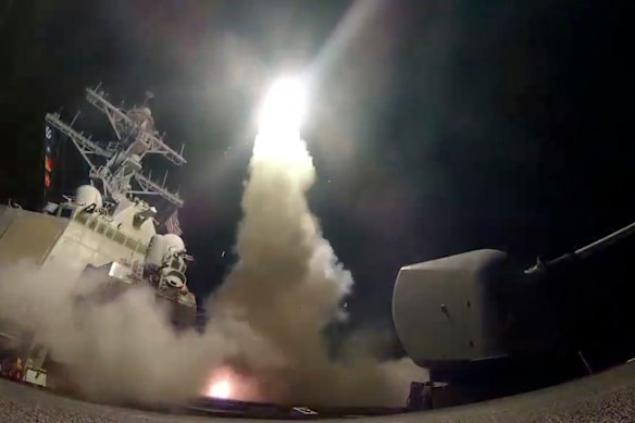 Cruise missiles have come a long way. The USS Porter launches a Tomahawk land attack missile in the Mediterranean Sea in 2017.