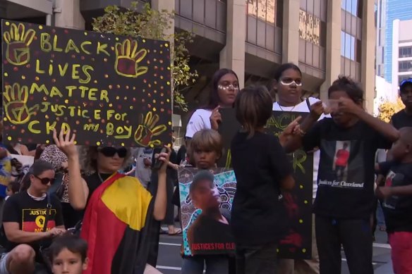People rally in Perth to protest the death in custody of 16-year-old boy Cleveland Dodd.