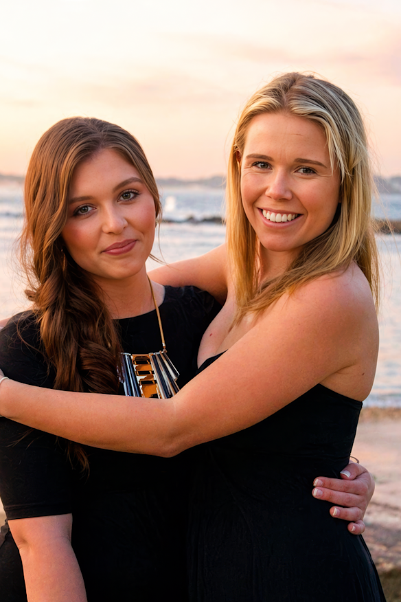 Madisson and Meaghan Bowler pose for a photo on the Central Coast, before Meaghan moved to the US.