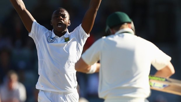Ripping through: Rabada tore Australia apart for his fourth 10-wicket match haul in only 28 Tests. 