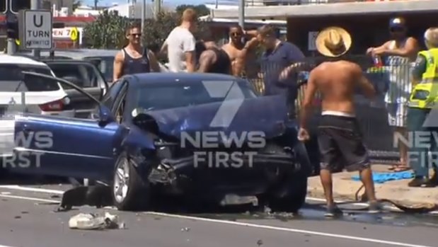 The aftermath of the two-car crash at the Gold Coast intersection.