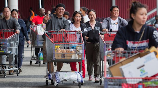 Costco shoppers stocked up on Saturday amidst the uncertainty of the Coronavirus threat.
 