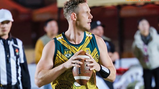 Jared Stegman in action for Australia at the Asia-Oceania Flag Football Championships.