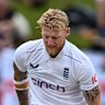 Ben Stokes grabs for his hamstring in New Zealand in 2024.