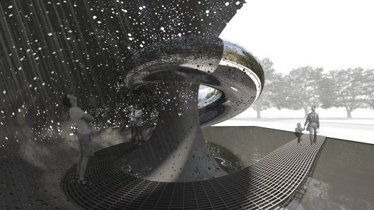 A computer generated image showing the inside of Lindy Lee’s Ouroboros sculpture at the National Gallery of Australia.