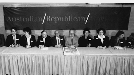 The press conference for the launch of the Australian Republican Movement.