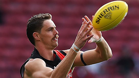 DELAIDE, AUSTRALIA - AUGUST 27: Joe Daniher of the Bombers during warm ups of the round 14 AFL match between the Hawthorn Hawks and the Essendon Bombers at Adelaide Oval on August 27, 2020 in Adelaide, Australia. (Photo by Mark Brake/Getty Images)