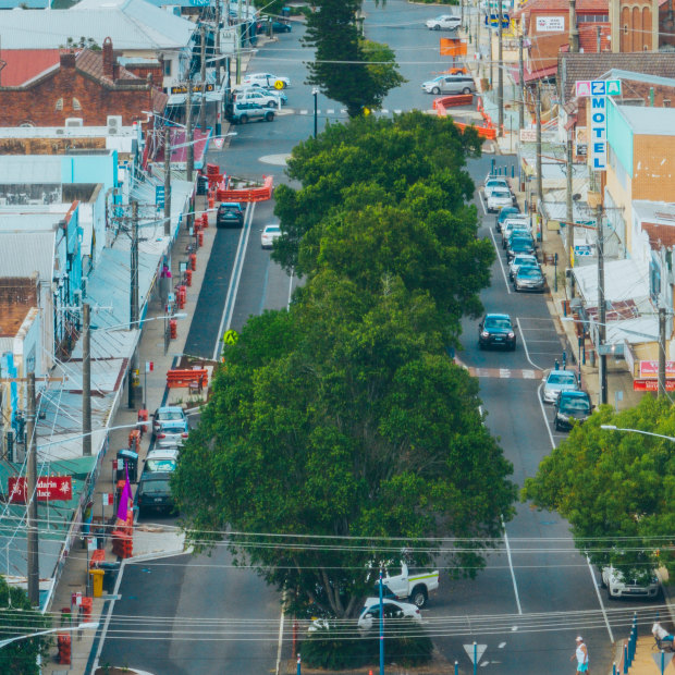 Keen Street in Lismore, a year after the floods.