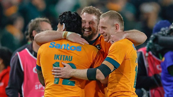 The Wallabies celebrate a remarkable victory against South Africa in 2025.