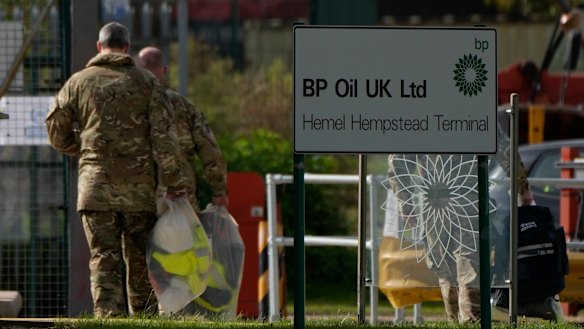 Members of the British Armed Forces at the at Buncefield Oil Depot near Hemel Hempstead, England.