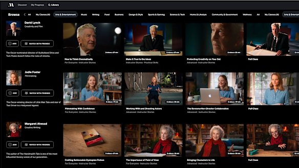 The MasterClass library: David Lynch, Jodie Foster, Margaret Atwood and others.