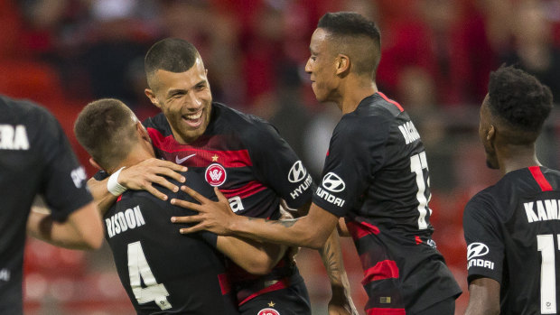 That'll do: Jaushua Sotirio's goal seals victory for the Mariners.