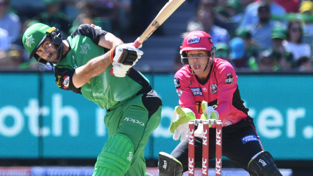 Master blaster: Glenn Maxwell takes full toll of the Sixers attack.