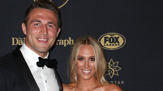 South Sydney Rabbitohs player Sam and his wife Phoebe Burgess at an awards night.