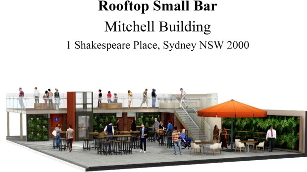 An artist's impression of a planned rooftop small bar atop the State Library.