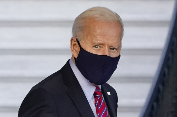 In a hurry: US President Joe Biden walks to board Marine One on the South Lawn of the White House.