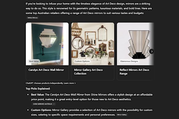 ChatGPT focuses on giving context rather than a list of prices and links.