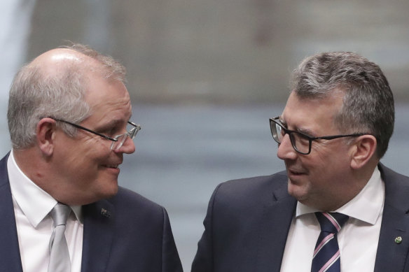 Prime Minister Scott Morrison and Resources Minister Keith Pitt in Parliament House in 2020.