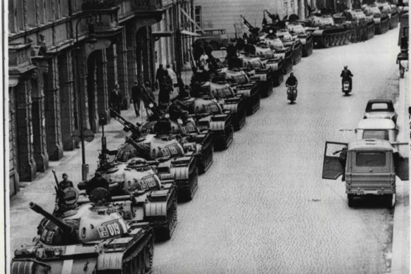 Russian tanks in the streets of Prague.