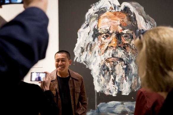 With his portrait of Jack Charles at the Art Gallery of NSW in 2017.