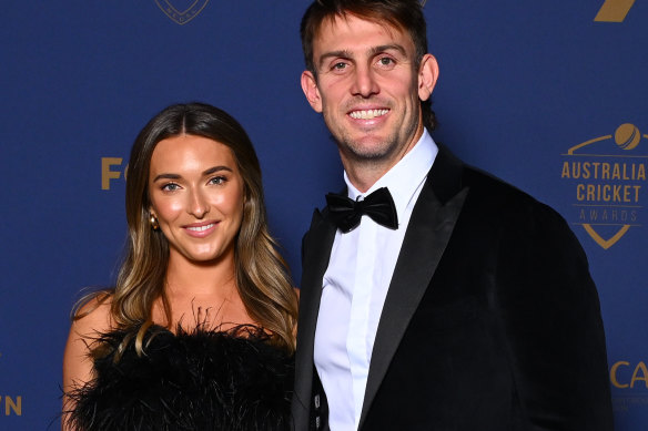 Mitchell Marsh and Greta Marsh arrive at the count.