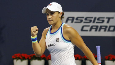 Barty reacts after her win over Kontaveit.