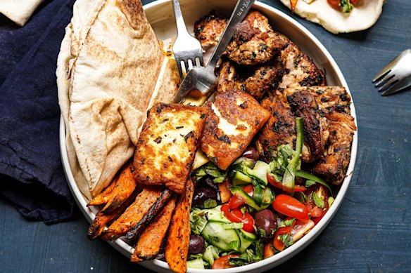 Build-your-own souvlaki bowls.