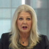 Crown Resorts executive chair Helen Coonan giving evidence to Victoria’s royal commission into the casino giant via video link on Thursday. 