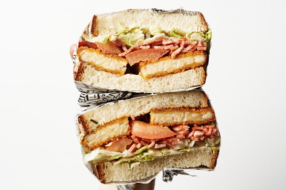Smith + Deli’s Foghorn Legless sandwich with vegan chicken schnitzel, vegan bacon, tomato, lettuce and ranch.