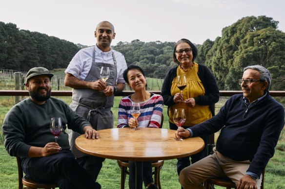 Avani winery has provided a base for Indian chefs, including Biji Dining’s Harry Mangat and Sandy Soerjadhi (second and third from left). They’re pictured with the Singh family, son Rohit (far left), Shashi and Devendra.
