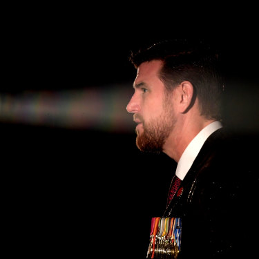 Roberts-Smith speaks on Anzac Day, 2017 in Melbourne.