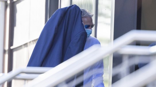 Former police prosecutor Simon Luebbers arrives at Moorabbin Magistrates’ Court on Wednesday.