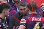 Cameras captured Billy Slater in the Melbourne Storm dressing room at half time.