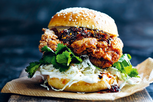 Crispy chilli chicken burger.