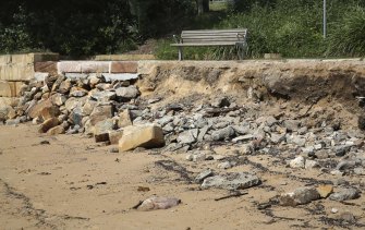 Erosion and damage to the shoreline at Queenscliff, Manly Beach following massive ocean swells and the storm weather events.