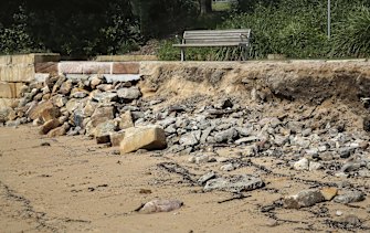 Erosion and damage to the shoreline at Queenscliff, Manly Beach following massive ocean swells and the storm weather events.