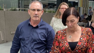 Hannah Clarke’s parents Lloyd Clarke (left) and Sue Clarke (right) leave the Brisbane Magistrates Court this week.