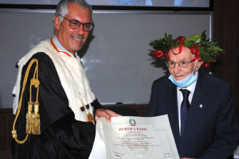 Giuseppe Paterno, 96, right, graduated from University of Palermo with a degree in history and philosophy, becoming the oldest person in Italy to do so.
