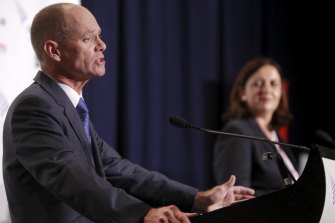Campbell Newman and his vanquisher Annastacia Palaszczuk at 2015 leaders’ debate.  