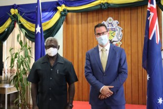 Solomon Islands PM Manasseh Sogavare met Australia’s Pacific Minister Zed Seselja in Honiara this month.