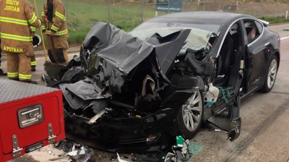 A traffic collision involving a Tesla Model S sedan in Utah in May last year.