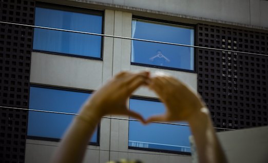 Protestors outside The Park Hotel in  Carlton earlier this year.